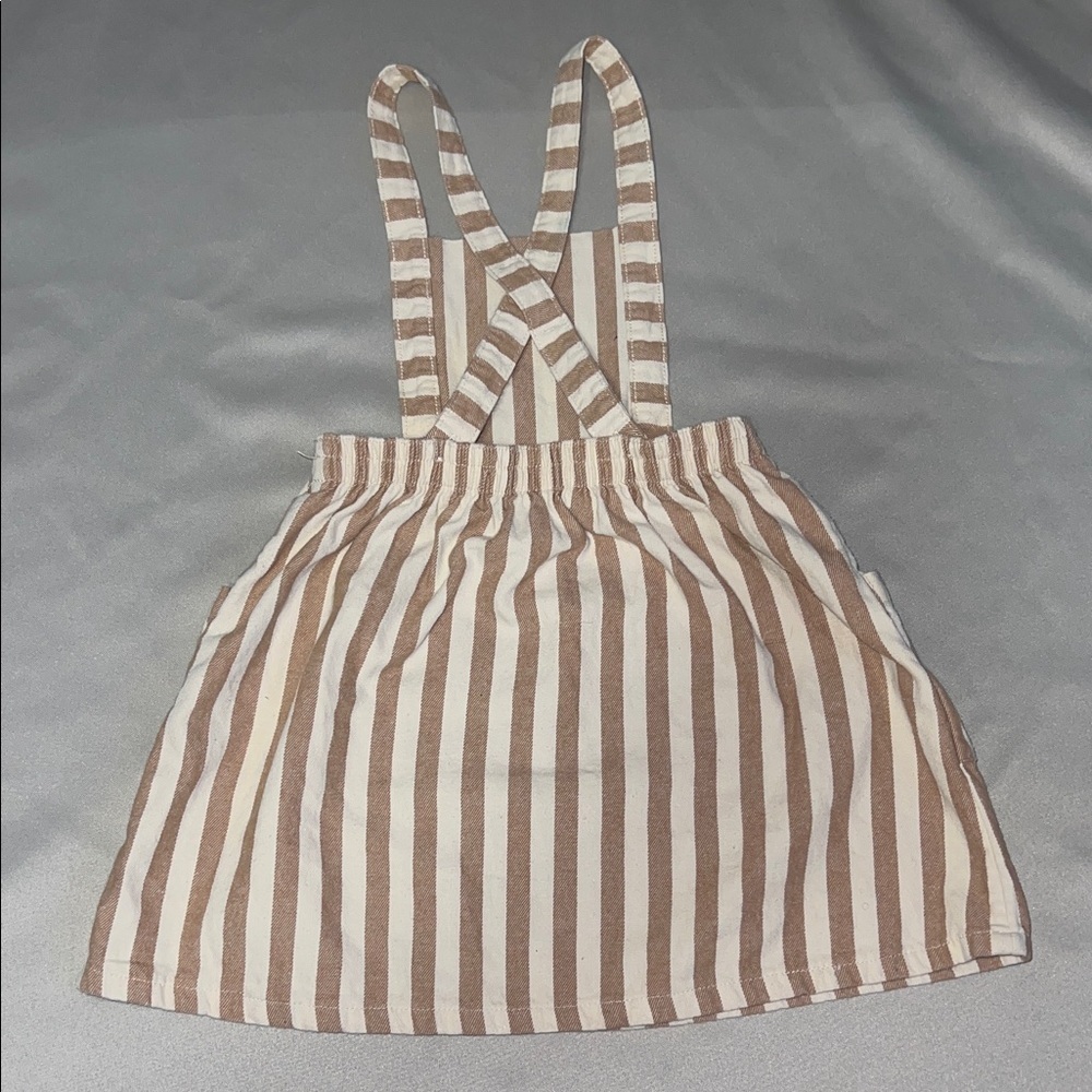 Wonder Nation Tan and White Striped Kids Overalls - Picture 3 of 6